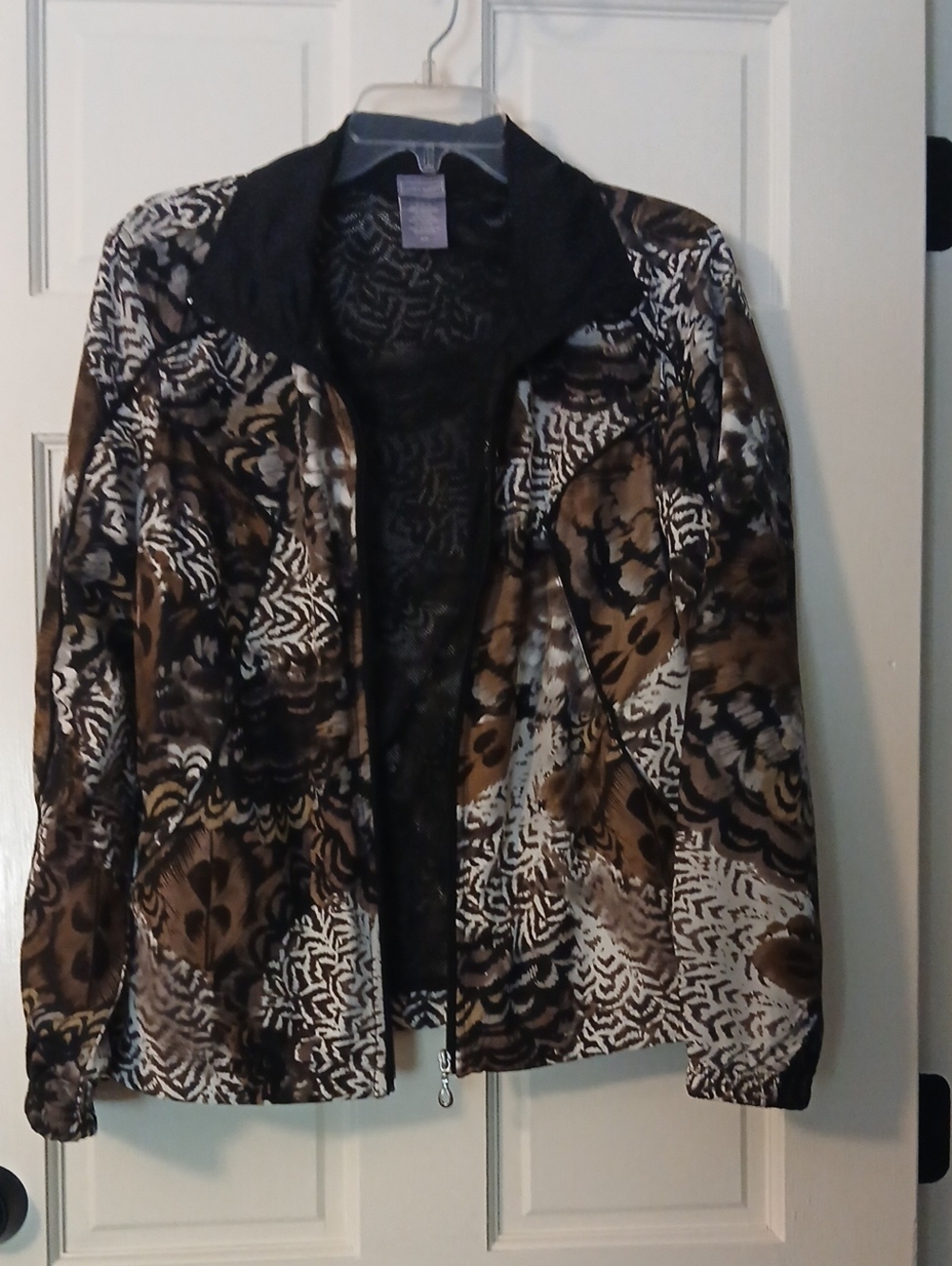 Laura Scott Women's Abstract Utility Jacket in Brown, Black & White